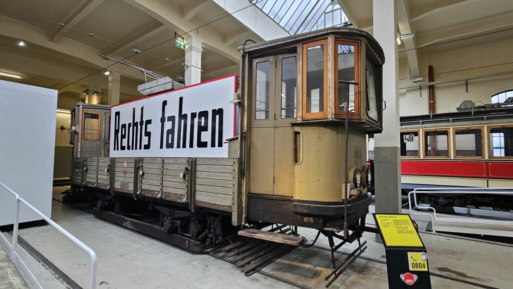 Snow Plow Tram, promoting driving on the right